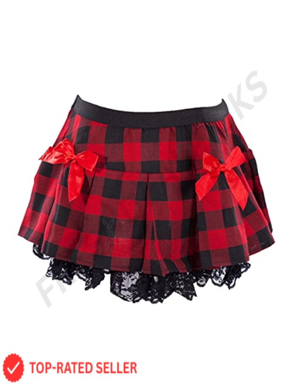 Plaid Schoolgirl Pleated Ruffle Cheerleader Skirt Costume, Black, Size M, High